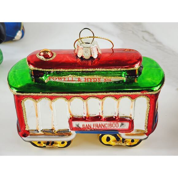 Christmas Blown Glass Tree Ornaments Harold Cop Cowboy Santa Cable Car Pickle x5 - Picture 11 of 16